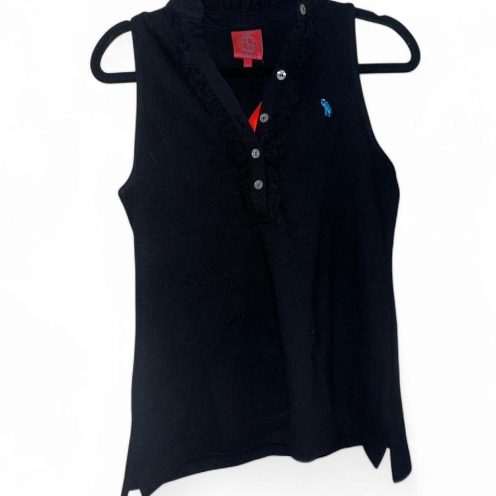 Black Sleeveless Top with Blue Elephant Logo